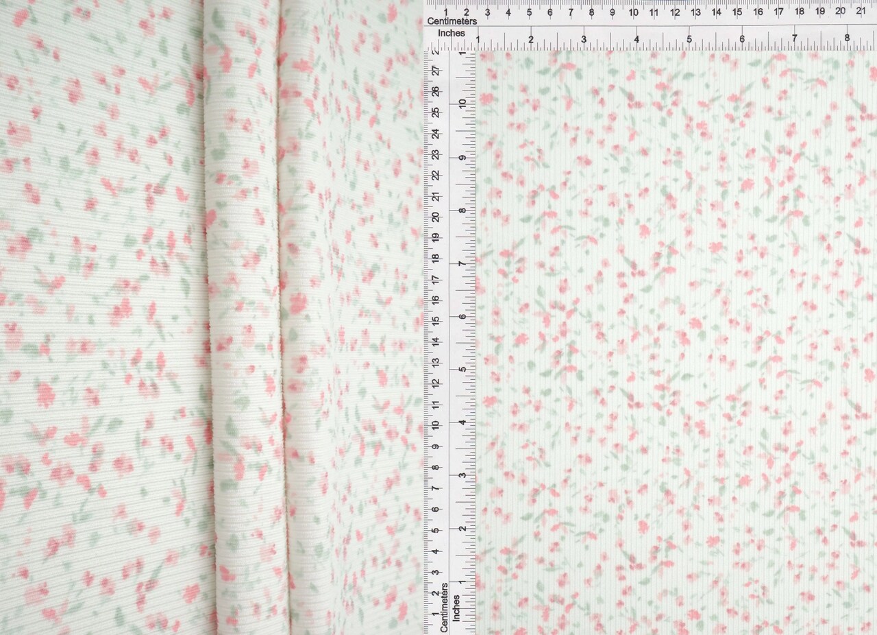 1 Yard Cotton Feel 2x2 Rib Knit Fabric Ditsy Print 58/59 Inches Wide Soft Stretch